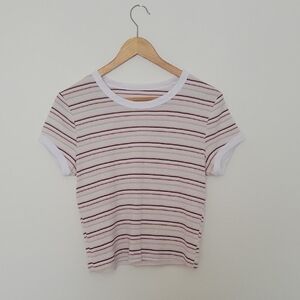 Arizona Jean Company Striped Short Sleeve Tee in White and Pink
